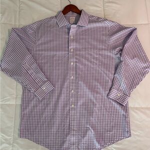 Purple Sz 17 Dress Shirt Gingham Ivy League Trad Business Style Summer Wedding